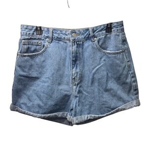 Glassons Womens High Waisted Denim Shorts Light Wash Blue Size 14 Rolled Cuff